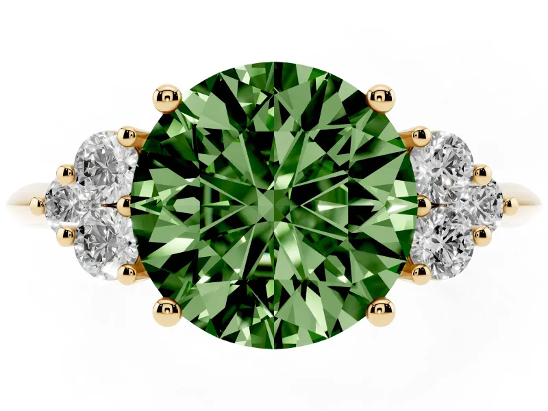 Round Cluster Accent Engagement Ring Setting for a Fancy Green Lab-Grown Diamond | Yellow Gold