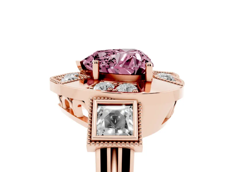Heart-Shaped Milgrain Sectioned Halo Engagement Ring Setting for a Fancy Pink Lab-Grown Diamond | Rose Gold