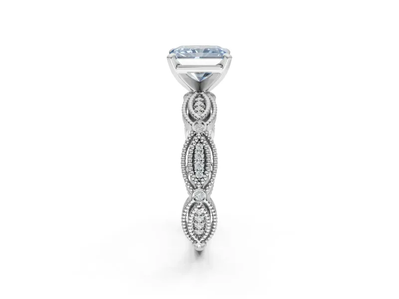 Radiant Cut Vintage Milgrain Engagement Ring Setting for a Fancy Blue Lab-Grown Diamond | Graduated Stations | Platinum