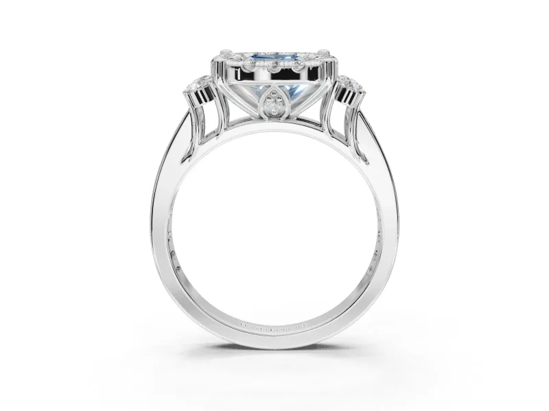 Cushion Cut Halo Engagement Ring Setting for a Fancy Blue Lab-Grown Diamond | Graduated Channel Band | White Gold