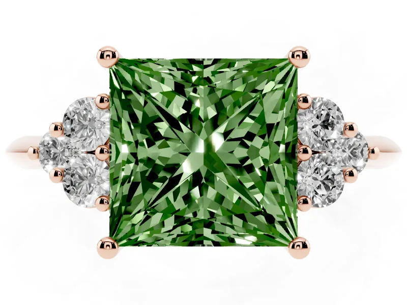Princess Cut Cluster Accent Engagement Ring Setting for a Fancy Green Lab-Grown Diamond | Rose Gold