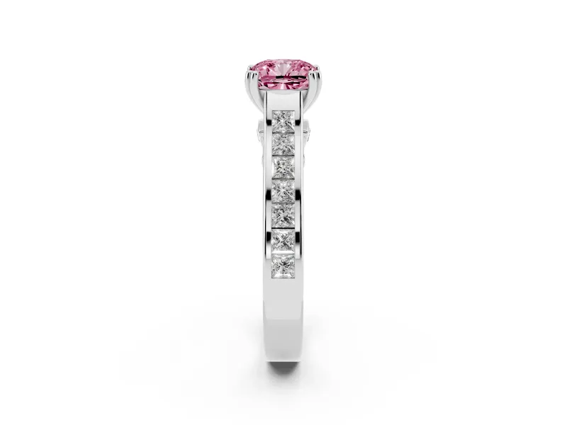Cushion Cut Channel Engagement Ring Setting for a Fancy Pink Lab-Grown Diamond | White Gold - Design NV-24671