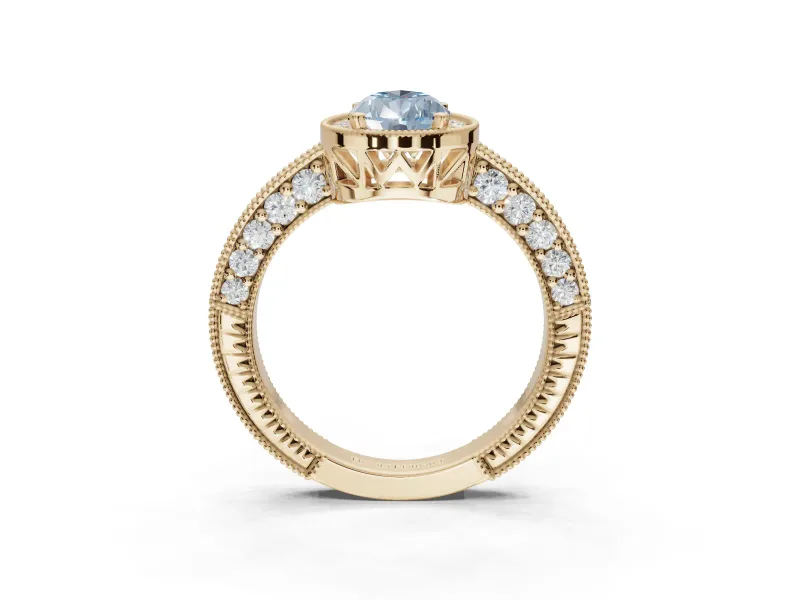 Pear-Shaped Milgrain Halo Engagement Ring Setting for a Fancy Blue Lab-Grown Diamond | Wide Pavé Band | Yellow Gold