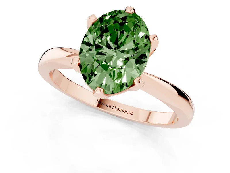 Oval Tapered Solitaire Engagement Ring Setting for a Fancy Green Lab-Grown Diamond | Claw Prong Head | Rose Gold