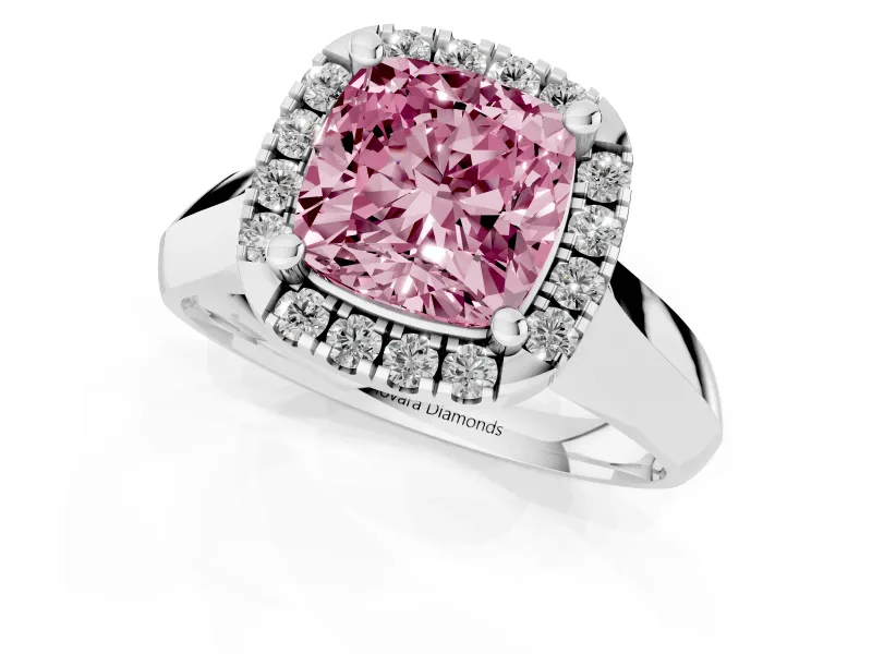 Cushion Cut Halo Engagement Ring Setting for a Fancy Pink Lab-Grown Diamond | Square Profile Band | Platinum