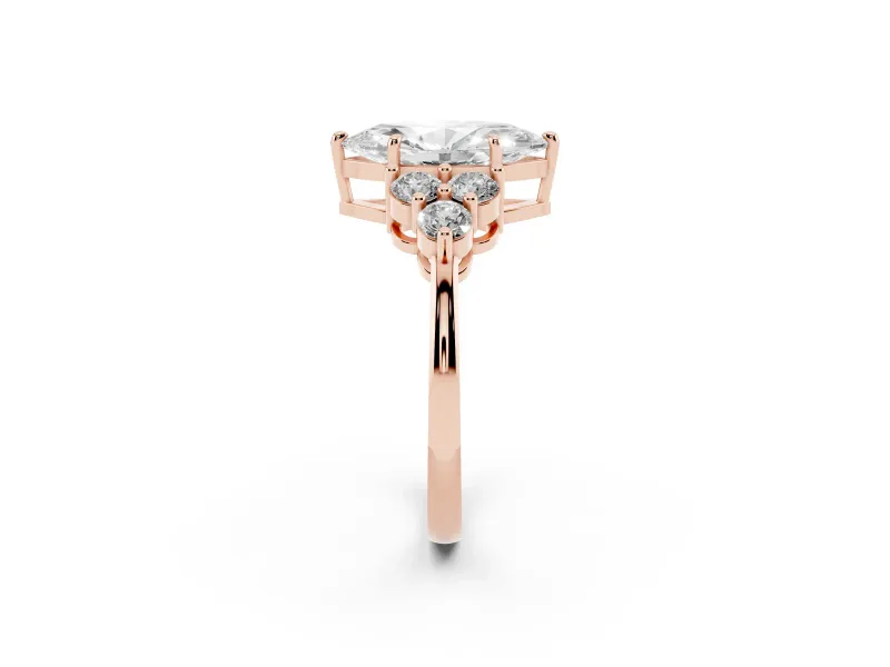 Marquise Cluster Side Stone Engagement Ring Setting | Plain Band | Rose Gold