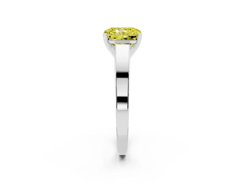 Fancy Yellow Radiant Cut Diamond Solitaire Engagement Ring Set in Silver with Prong Setting and Tapered Band