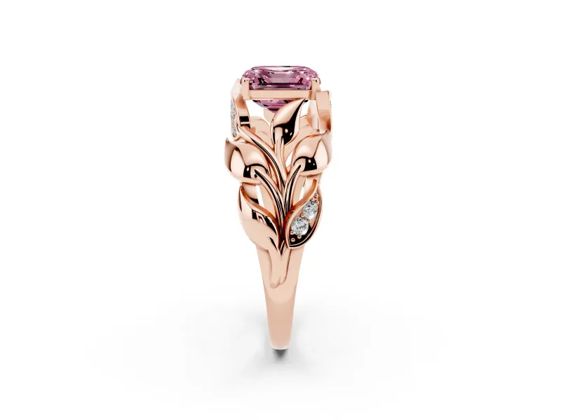 Asscher Cut Leaf Bypass Engagement Ring Setting for a Fancy Pink Lab-Grown Diamond | Rose Gold