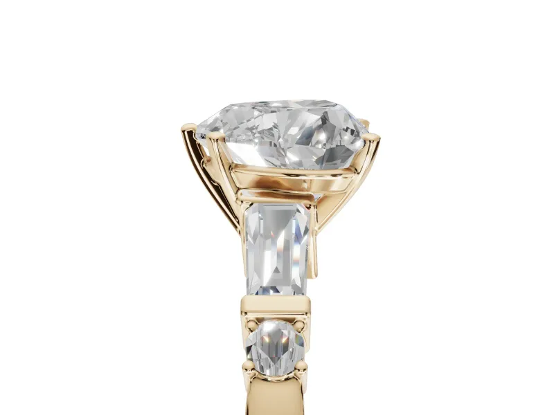 Heart-Shaped Tapered Baguette Engagement Ring Setting | Bar Set Sides | Yellow Gold