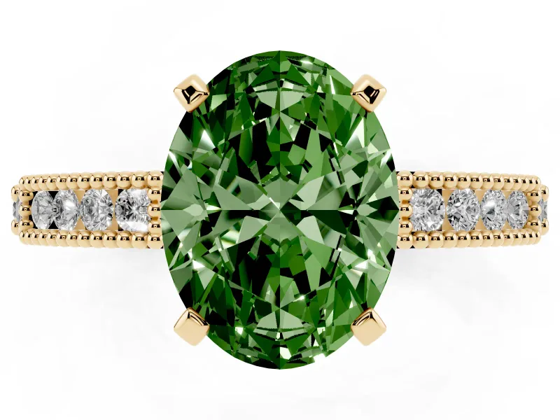 Oval Vintage Pavé Engagement Ring Setting for a Fancy Green Lab-Grown Diamond | Yellow Gold