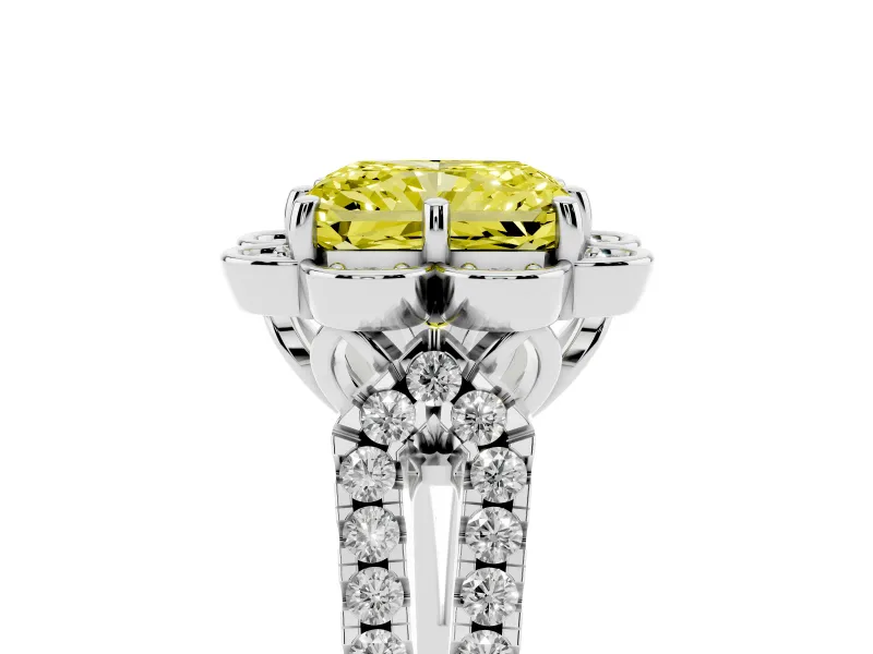 Radiant Cut Halo Engagement Ring Setting for a Fancy Yellow Lab-Grown Diamond | Sterling Silver - Design NV-24768