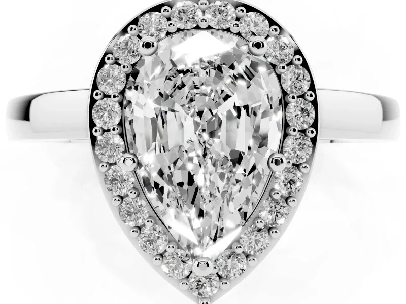 Pear Cut Diamond Halo Ring Set in Silver with Solitaire Band and Prong Setting