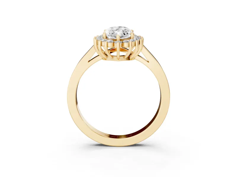 Marquise Cut Diamond Halo Ring Set in Yellow gold with Round Halo and Smooth Solitaire Band