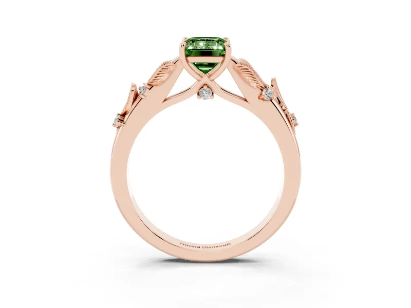 Emerald Cut Leaf Solitaire Engagement Ring Setting for a Fancy Green Lab-Grown Diamond | Rose Gold