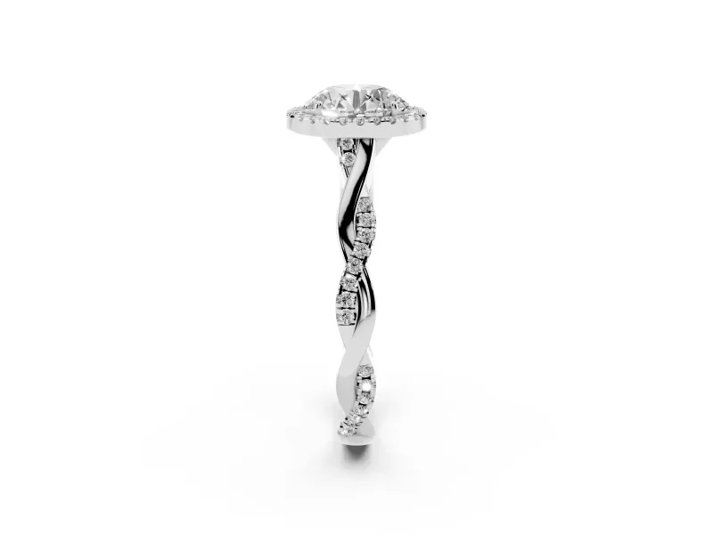 Round Halo Engagement Ring Setting | Pavé Twist Band | Platinum