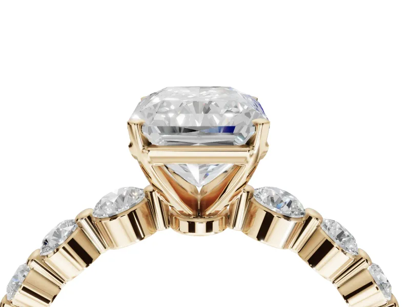 Radiant Cut Graduated Side Stone Engagement Ring Setting | Individually Seated | Yellow Gold