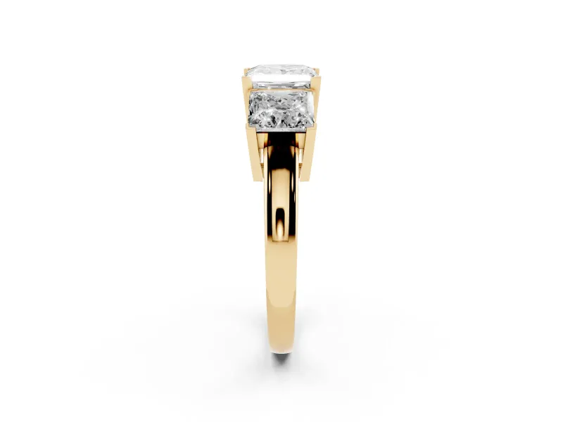 Princess Cut Three Stone Engagement Ring Setting | Large Side Stones | Yellow Gold