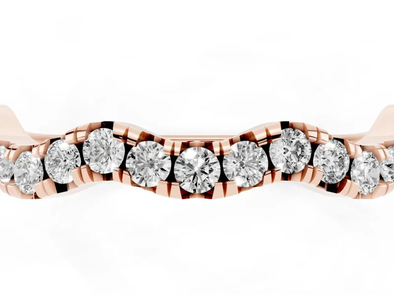 Round Diamond Scalloped Pavé Wedding Band Set in Rose gold with Shared Prong Setting