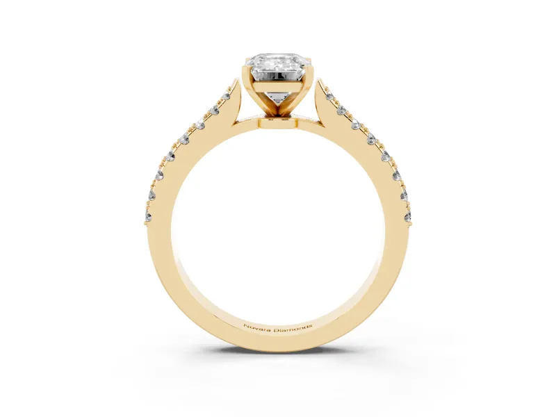 Emerald Cut Pavé Solitaire Engagement Ring Setting | Single Row Shoulders | Yellow Gold