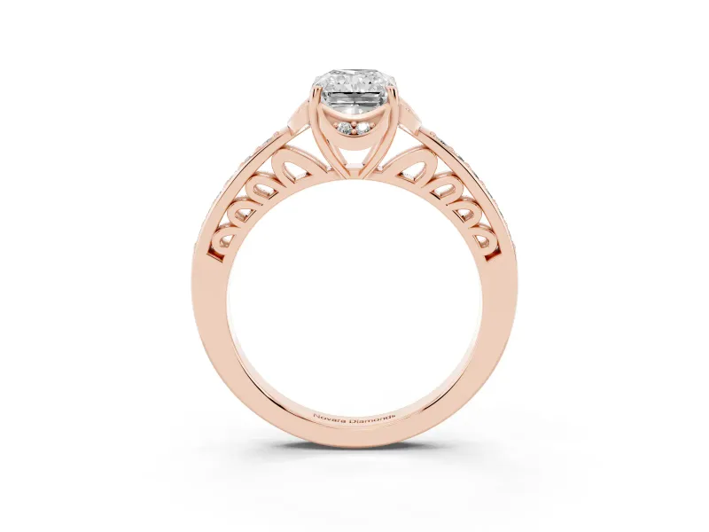 Radiant Cut Floral Pavé Engagement Ring Setting | Petal Accents | Rose Gold