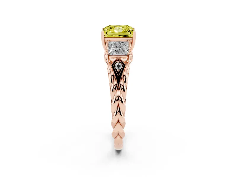 Princess Cut Three Stone Engagement Ring Setting for a Fancy Yellow Lab-Grown Diamond | Braided Band | Rose Gold