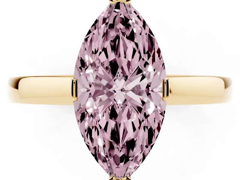 Fancy Pink Marquise Cut Diamond Solitaire Ring Set in Yellow gold with Prong Head and Smooth Polished Band