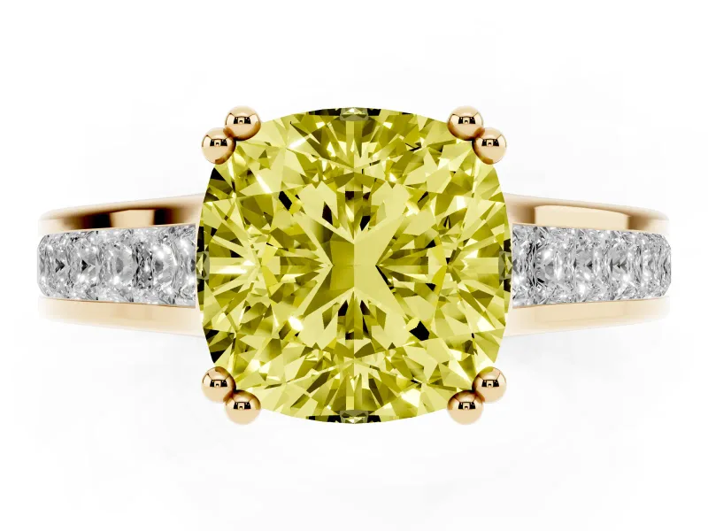 Cushion Cut Channel Engagement Ring Setting for a Fancy Yellow Lab-Grown Diamond | Yellow Gold - Design NV-24671