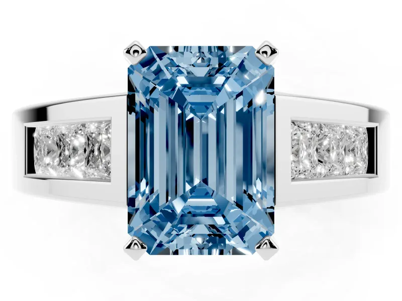 Emerald Cut Channel-Set Engagement Ring Setting for a Fancy Blue Lab-Grown Diamond | Sterling Silver