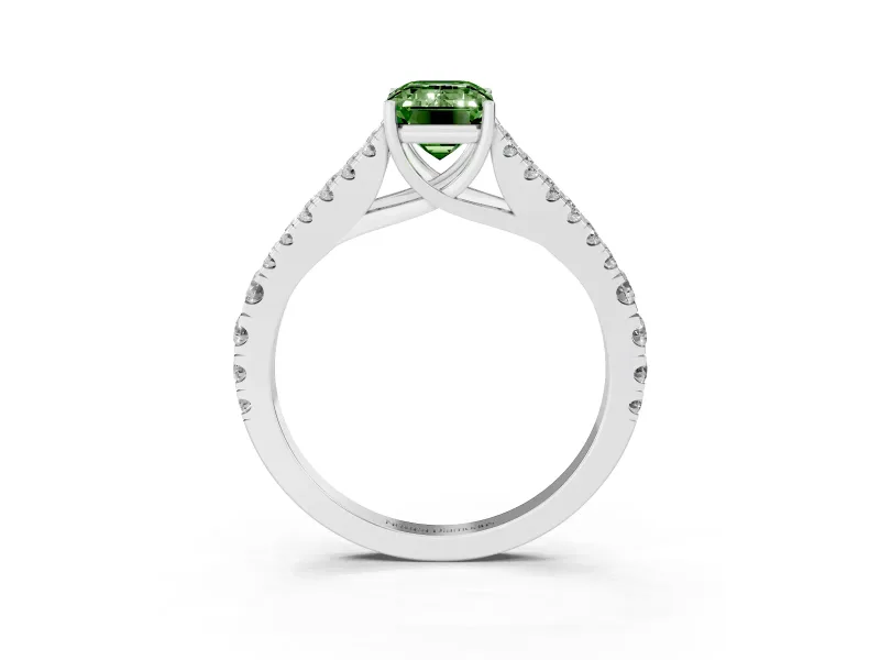 Emerald Cut Graduated Split Shank Engagement Ring Setting for a Fancy Green Lab-Grown Diamond | Platinum