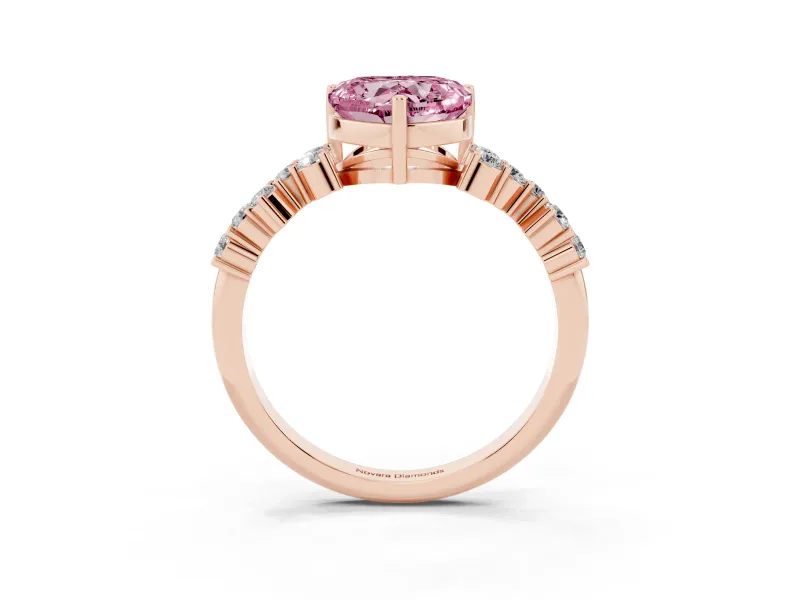 Heart-Shaped Scattered Accent Engagement Ring Setting for a Fancy Pink Lab-Grown Diamond | Rose Gold