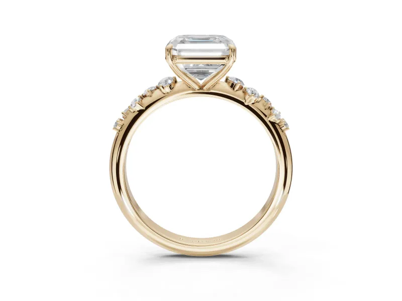 Asscher Cut Solitaire Engagement Ring Setting | Graduated Scattered Accents | Yellow Gold