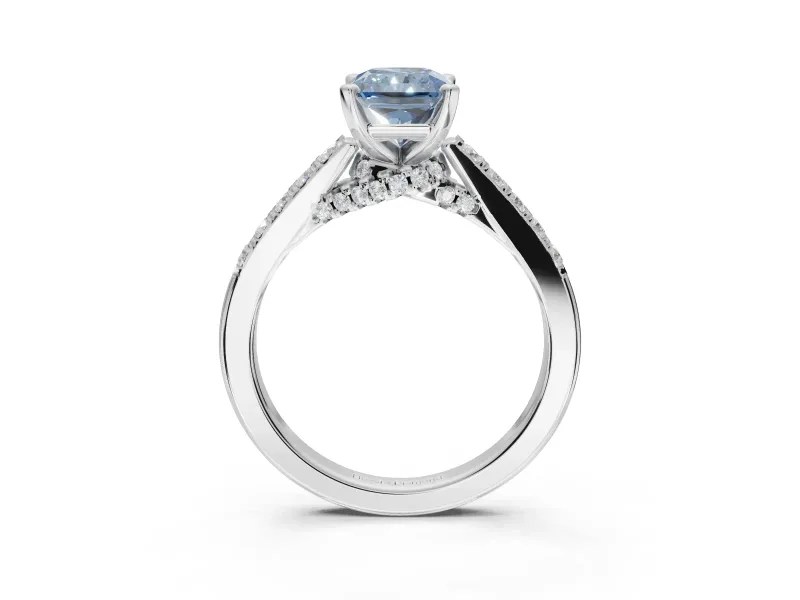 Radiant Cut Pavé Solitaire Engagement Ring Setting for a Fancy Blue Lab-Grown Diamond | Crossover Gallery | Platinum