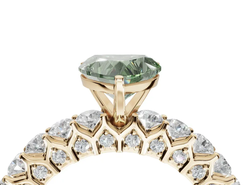 Heart-Shaped Shared Prong Engagement Ring Setting for a Fancy Green Lab-Grown Diamond | Yellow Gold