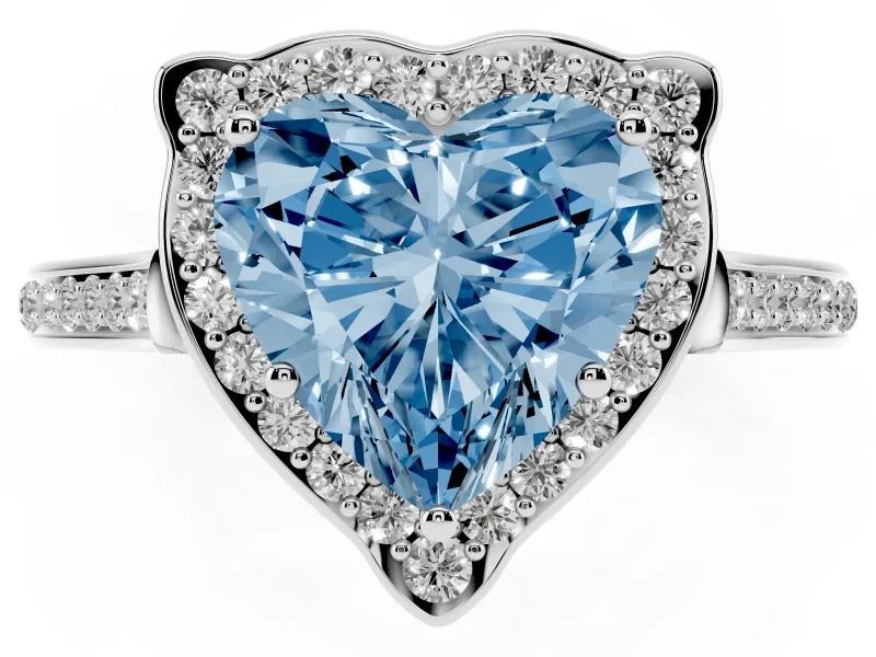 Heart-Shaped Halo Engagement Ring Setting for a Fancy Blue Lab-Grown Diamond | Petal Tips | Platinum