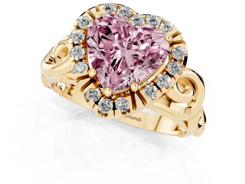 Heart-Shaped Filigree Halo Engagement Ring Setting for a Fancy Pink Lab-Grown Diamond | Yellow Gold