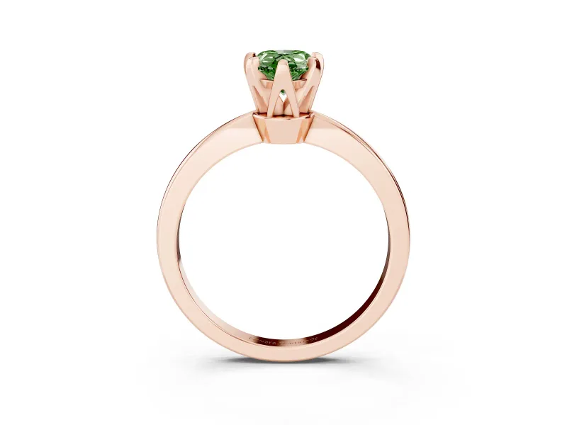 Fancy Green Pear Cut Diamond Solitaire Engagement Ring Set in Rose gold with Slim Tapered Solitaire Band