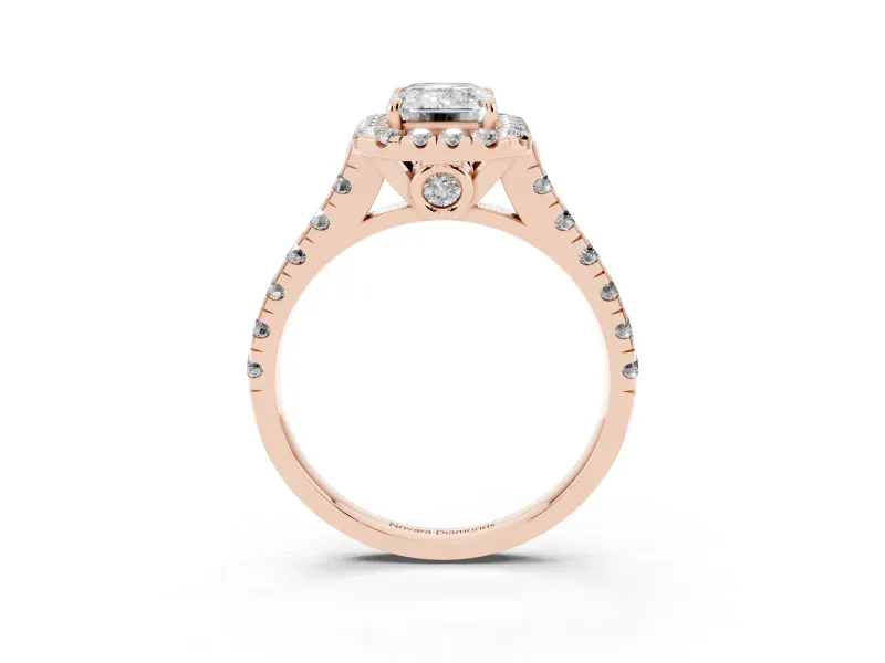 Emerald Cut Halo Engagement Ring Setting | Shared Prong Shoulders | Rose Gold