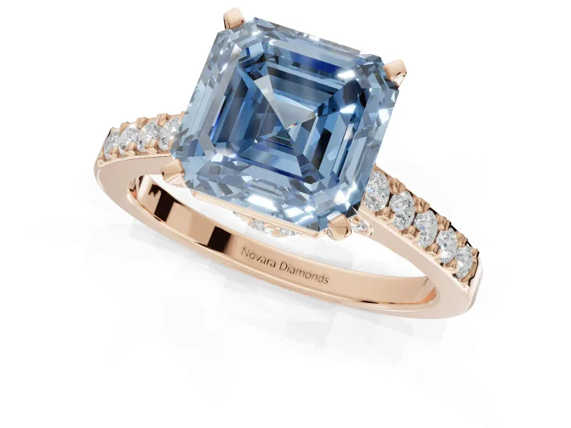 Asscher Cut Pavé Solitaire Engagement Ring Setting for a Fancy Blue Lab-Grown Diamond | Crossover Gallery | Rose Gold