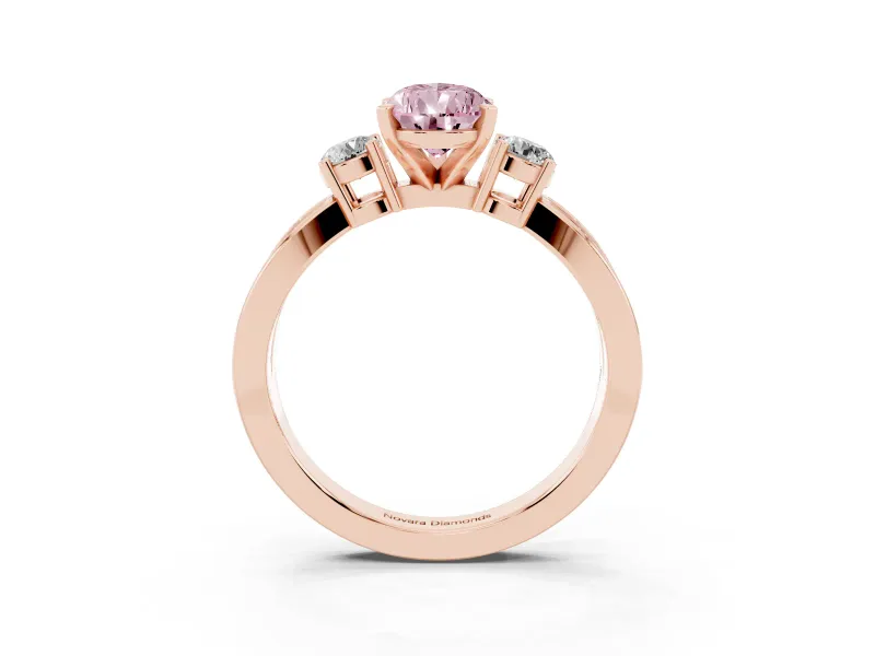 Pear-Shaped Three-Stone Twist Engagement Ring Setting for a Fancy Pink Lab-Grown Diamond | Rose Gold