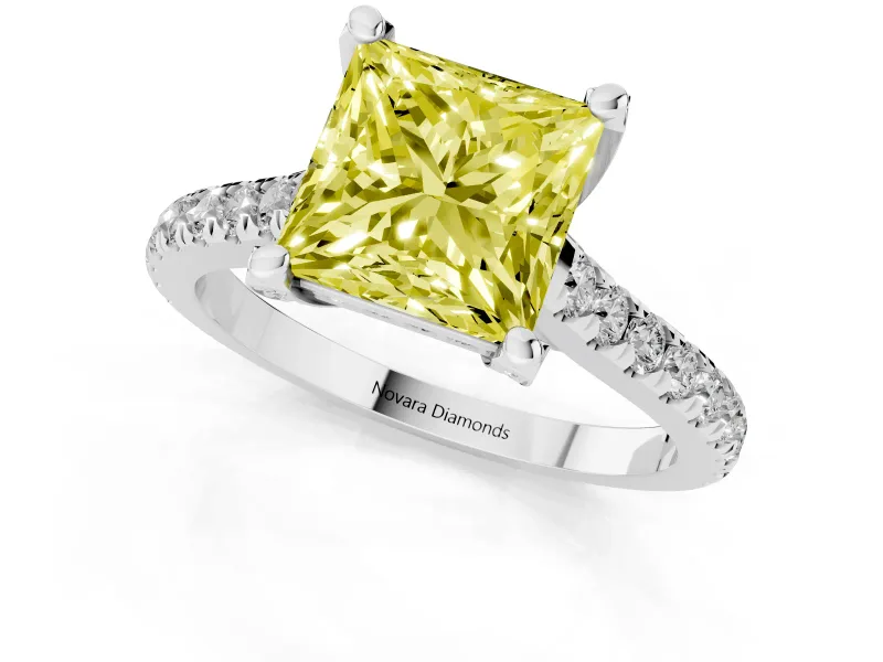 Princess Cut Hidden Halo Engagement Ring Setting for a Fancy Yellow Lab-Grown Diamond | Claw Prongs | Sterling Silver