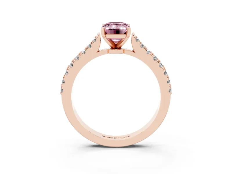 Emerald Cut Pavé Solitaire Engagement Ring Setting for a Fancy Pink Lab-Grown Diamond | Single Row Shoulders | Rose Gold