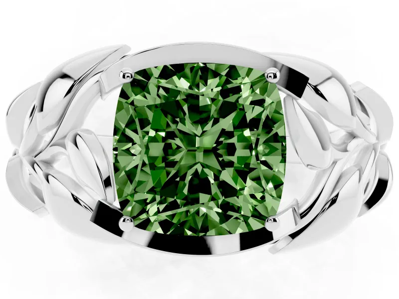 Cushion Cut Leaf Bypass Engagement Ring Setting for a Fancy Green Lab-Grown Diamond | Sculpted Leaves | Sterling Silver