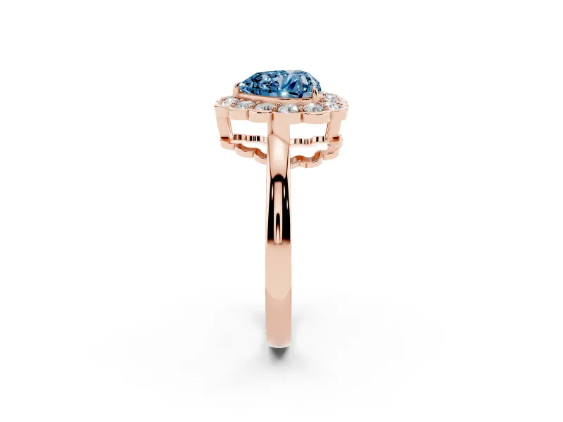 Heart-Shaped Scalloped Cluster Halo Engagement Ring Setting for a Fancy Blue Lab-Grown Diamond | Plain Band | Rose Gold