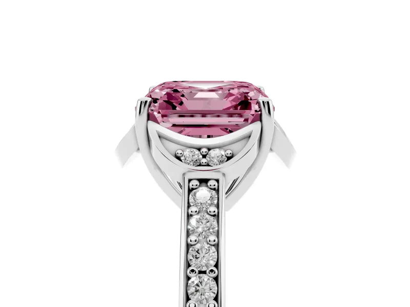 Asscher Cut Floral Pavé Engagement Ring Setting for a Fancy Pink Lab-Grown Diamond | Platinum