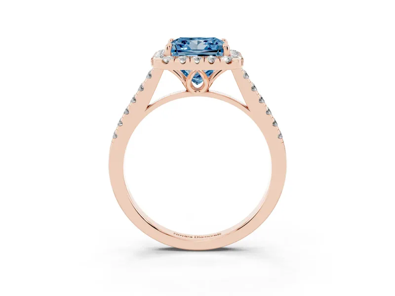 Princess Cut Raised Halo Engagement Ring Setting for a Fancy Blue Lab-Grown Diamond | Rose Gold