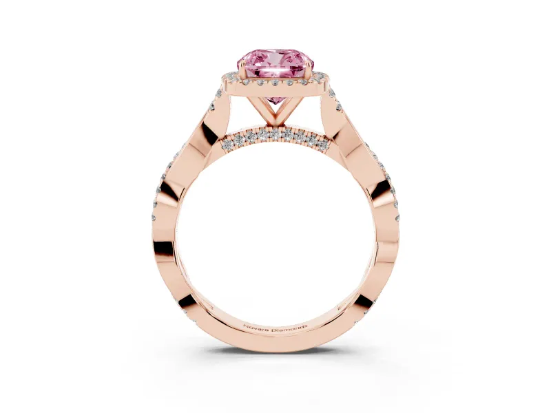 Cushion Cut Twist Halo Engagement Ring Setting for a Fancy Pink Lab-Grown Diamond | Rose Gold
