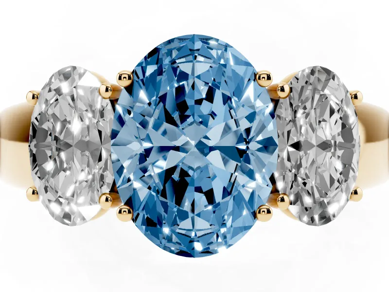 Oval 3 Stone Engagement Ring Setting for a Fancy Blue Lab-Grown Diamond | Yellow Gold