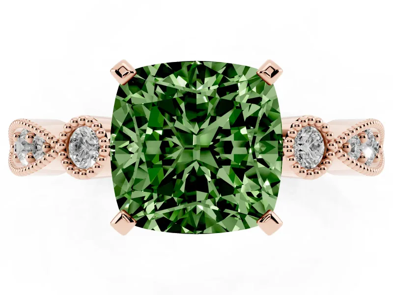 Cushion Cut Vintage Milgrain Engagement Ring Setting for a Fancy Green Lab-Grown Diamond | Rose Gold
