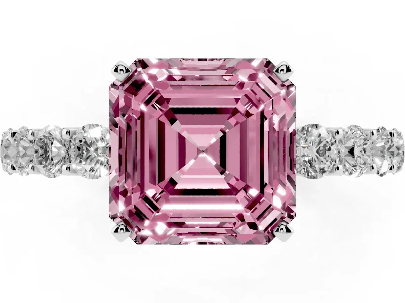 Asscher Cut Shared Prong Engagement Ring Setting for a Fancy Pink Lab-Grown Diamond | Platinum