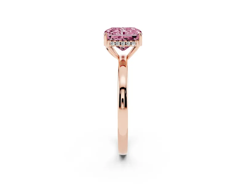 Radiant Cut Engagement Ring Setting for a Fancy Pink Lab-Grown Diamond | Hidden Halo | Rose Gold